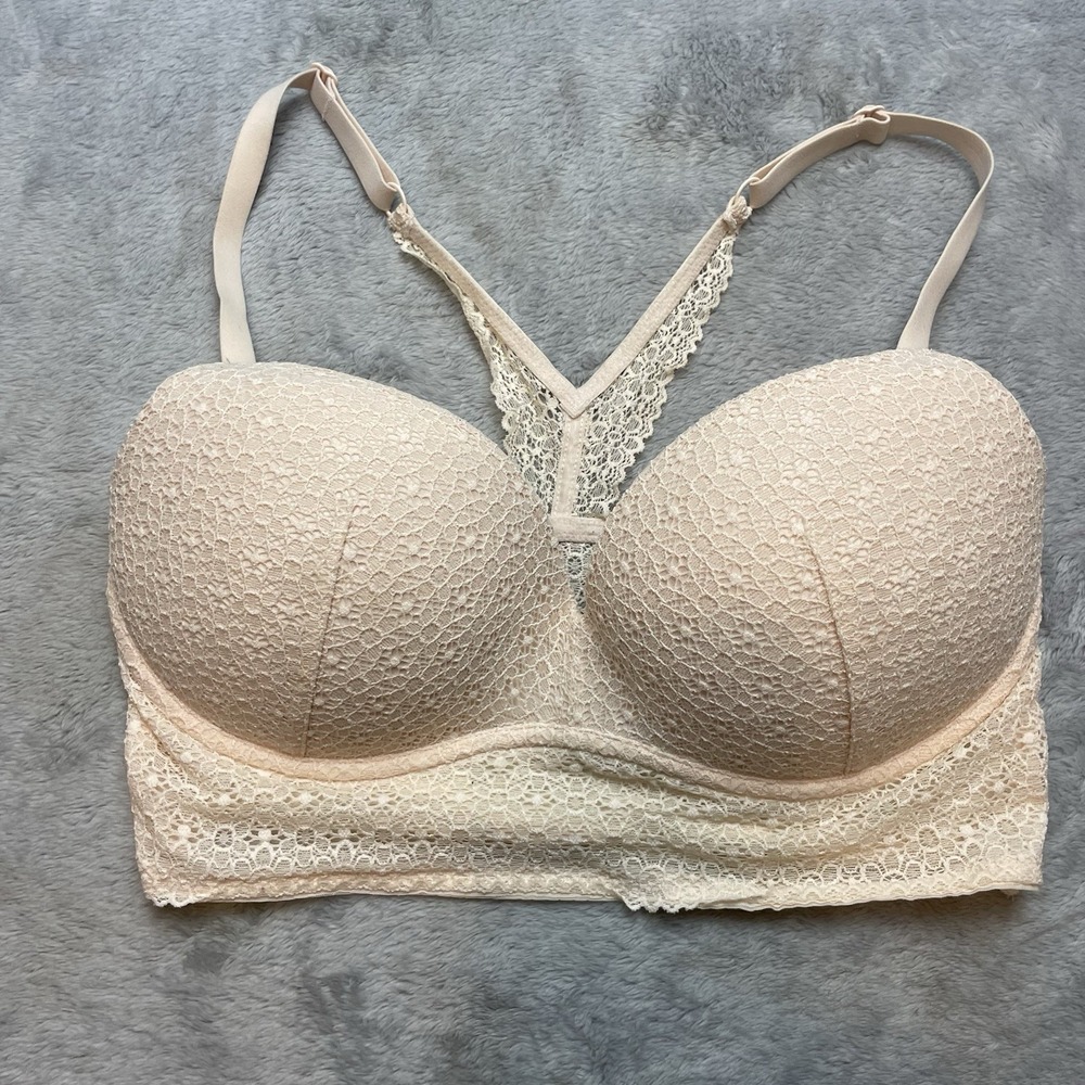 Body‎ by Victorias Secret Padded No-Wire Bralette Size 34D Blush Floral Lace